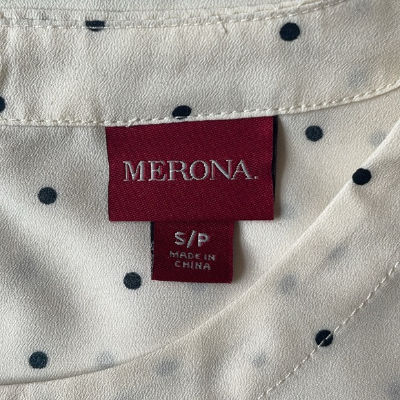Merona cream + black Polk dot short sleeve blouse - Picture 4 of 5